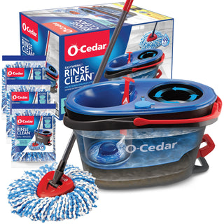 EasyWring RinseClean Microfiber Spin Mop & Bucket Floor Cleaning System with 3 Extra Refills by O-Cedar – 4 Piece Set, Plastic, Model 169429