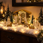 Gleemoria Nativity Scene with Lighted Stable, 17 Pieces, White