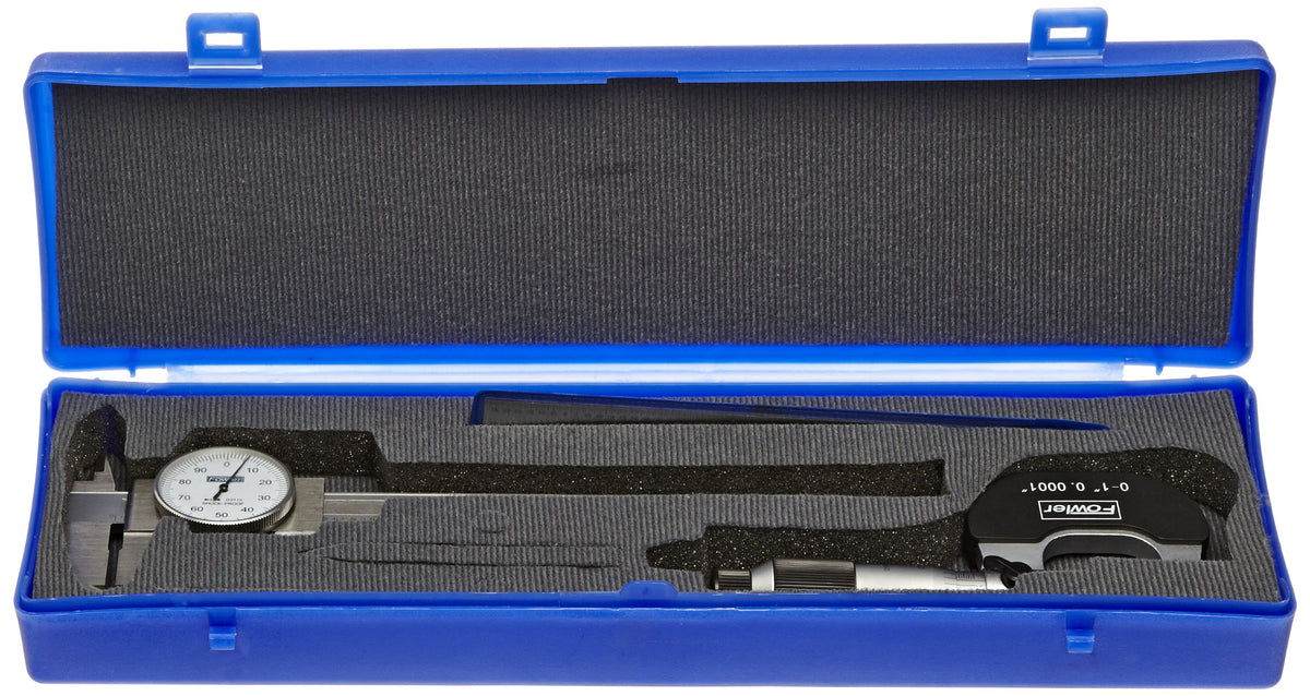 Universal Measuring Set, 6" Dial Caliper, 6" Flexible Rule, Micrometer by Fowler – 6" Dial Caliper, 6" Flexible Rule, Micrometer, Metal, Silver, Model 52-095-007-0