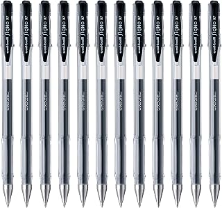 Uni-Ball UM 100 Signo Gel Pen (0.7mm, Transparent Body, Black Ink, Pack of 12)