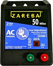 Zareba 50 Mile AC-Powered Low Impedance Electric Fence Charger | 2.0 Joule Output, Contain Cattle, Horses, Pigs, Goats, Use in Heavy Weed Conditions, Lightning Protection, EAC50M-Z