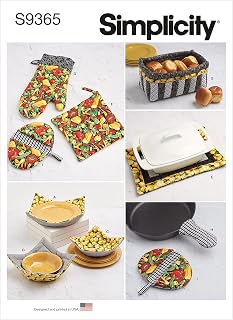 Simplicity S9365 Quilted Kitchen Accessories Sewing Pattern, Bowl Cozies, Oven Mitts, Pot Holders & More, One Size