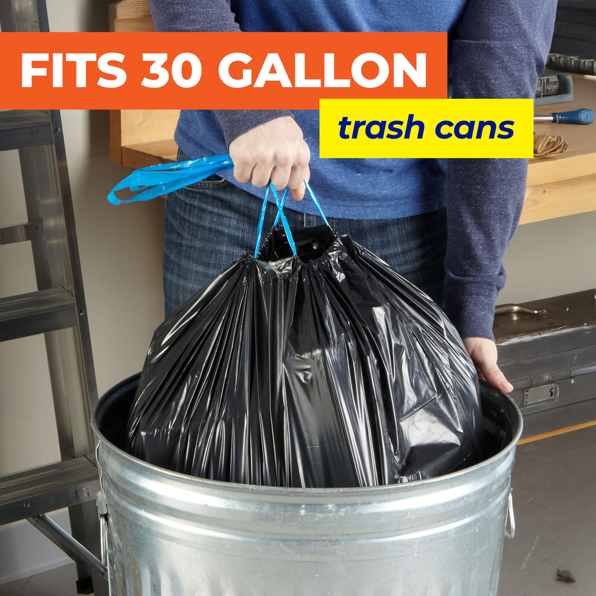 Essentials 30 Gallon Trash Bags by Hefty – 56 Count (Pack of 1), 30.0 gallons, PE, Black, Model E89066PR