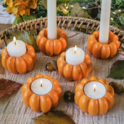 Kate Aspen Pumpkin Candle Holder Set, Resin Orange, Set of 6