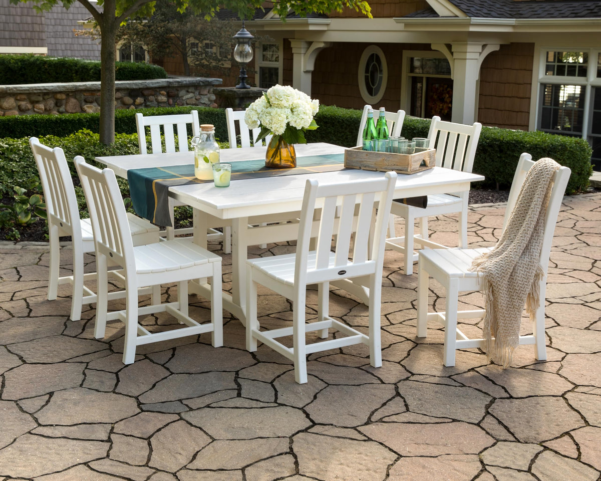 Traditional Garden 9-Piece Farmhouse Dining Set (Teak) by Polywood – Onesize, Plastic, Teak, Pack of 9