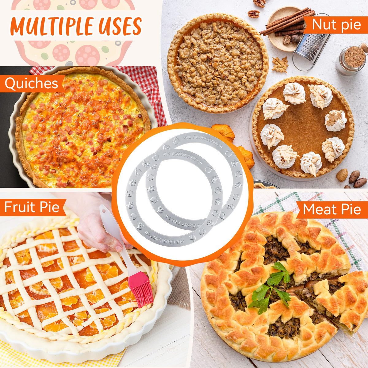 Dunkive Pie Crust Shield, Aluminum, Fits 9.5 to 10.5 Inch Plates, Silver
