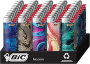 BIC Maxi Pocket Lighter, Special Edition Marble Collection, Assorted Unique Lighter Designs, 50 Count Tray of Lighters