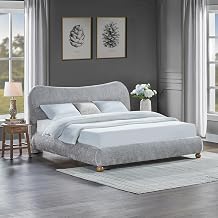 Roundhill Furniture Lunara Gray Upholstered Platform Bed with Bun Feet, Queen
