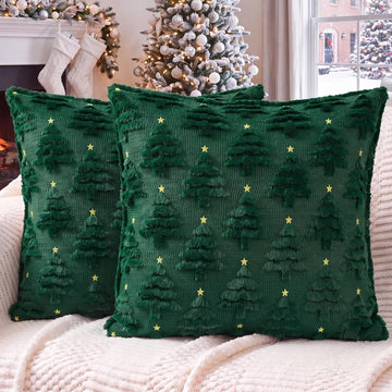 Softalker Christmas Pillow Covers, 18x18 Inches, Green Tree Set of 2