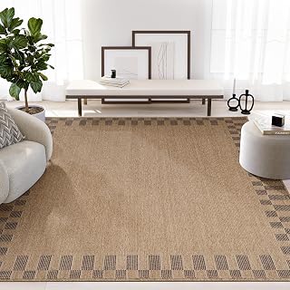Abani Area Rug 6' x 9' - Indoor- Sage Collection - Beige Border Check Pattern - Non-Shedding - Easy to Clean, Durable for Living Rooms, Patios, Dining