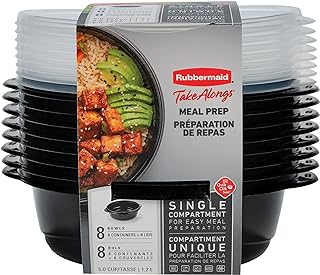 Rubbermaid TakeAlongs Food Storage Containers, 5 Cup, 8 Pack, Black