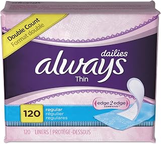Always Thin Daily Panty Liners, Regular, 120/pack, 6 Packs/carton
