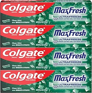 Colgate MaxFresh Fluoride Toothpaste, Clean Mint, 4 Pack, 6.3 oz