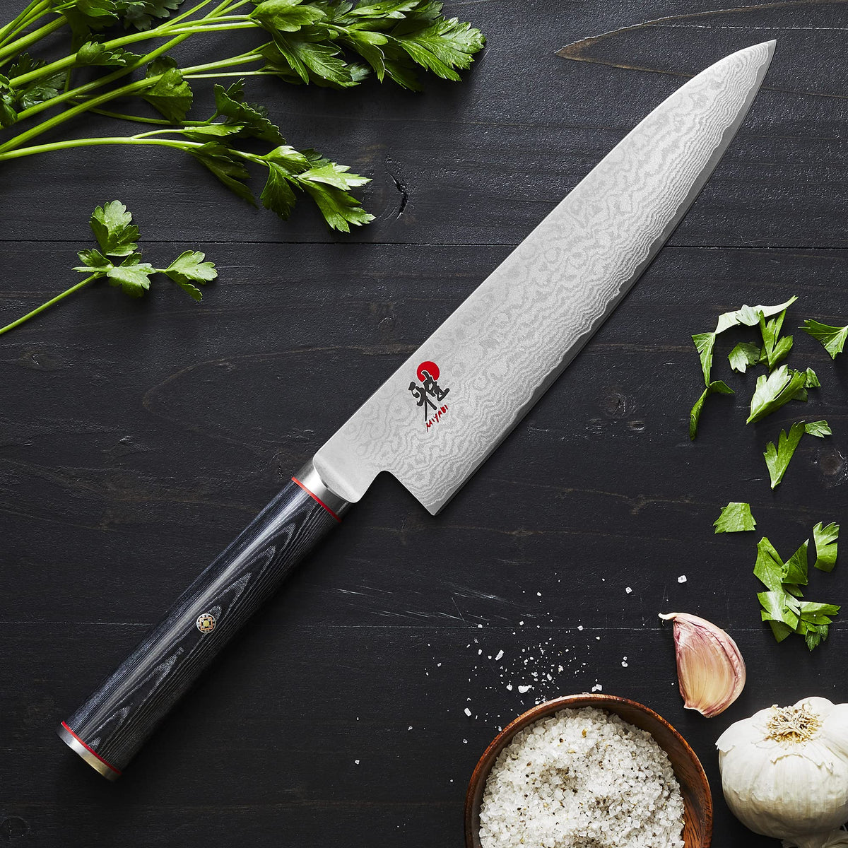 Kaizen 8-Inch Chef's Knife by MIYABI – 8", Steel, Black with Red Accent, Model 34183-203