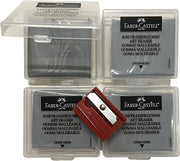 Large Kneaded Art Eraser Grey Artist Drawing Art Pencil Eraser with Casing [Pack of 4] + 1 Faber-Castell Sharpener