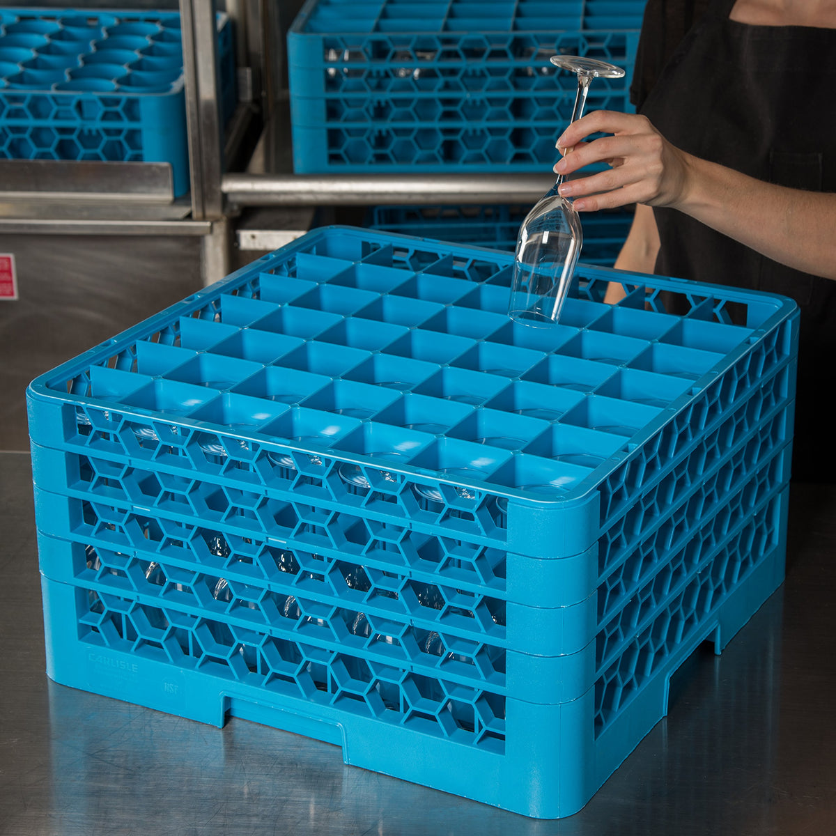 CFS RG49-414 OptiClean 49 Compartment Glass Rack with 4 Extenders by Carlisle FoodService Products – 10.3", Glass, Carlisle Blue, Model CARG49-414000-B01001