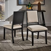 Dining Chair Set of 2 - Transitional Design, Black Oak Finish, Cream Boucle - Easy Assembly - Ideal for Dining Room, Kitchen (332BKC1-WB)
