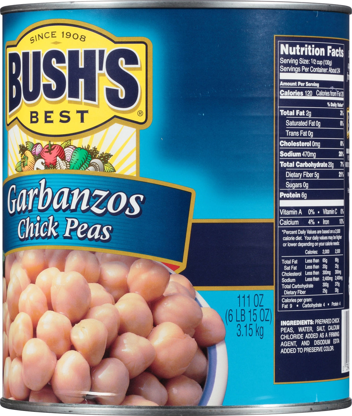 Bush's Best Garbanzo Beans / 111 Ounce (Pack of 6) / Garbanzos Garbanzo Beans