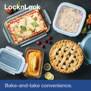 LocknLock Glass Pie Dish with Lid, 9.5 Inch Round, Clear