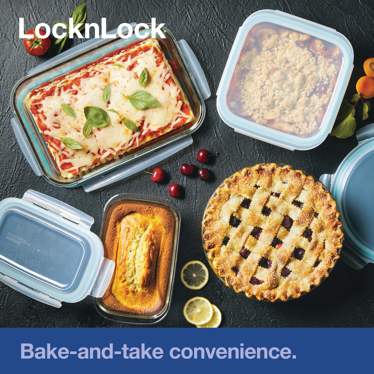 LocknLock Glass Pie Dish with Lid, 9.5 Inch Round, Clear