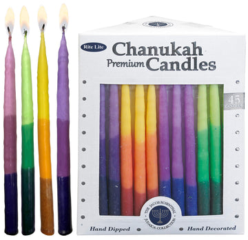 Rite Lite Chanukah Candles, Hand Dipped Rainbow, Box of 45