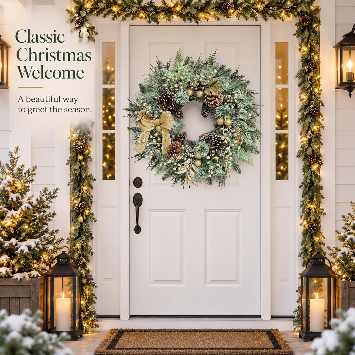 Worthyeah Pine Christmas Wreath, 22 Inch, Vintage Gold