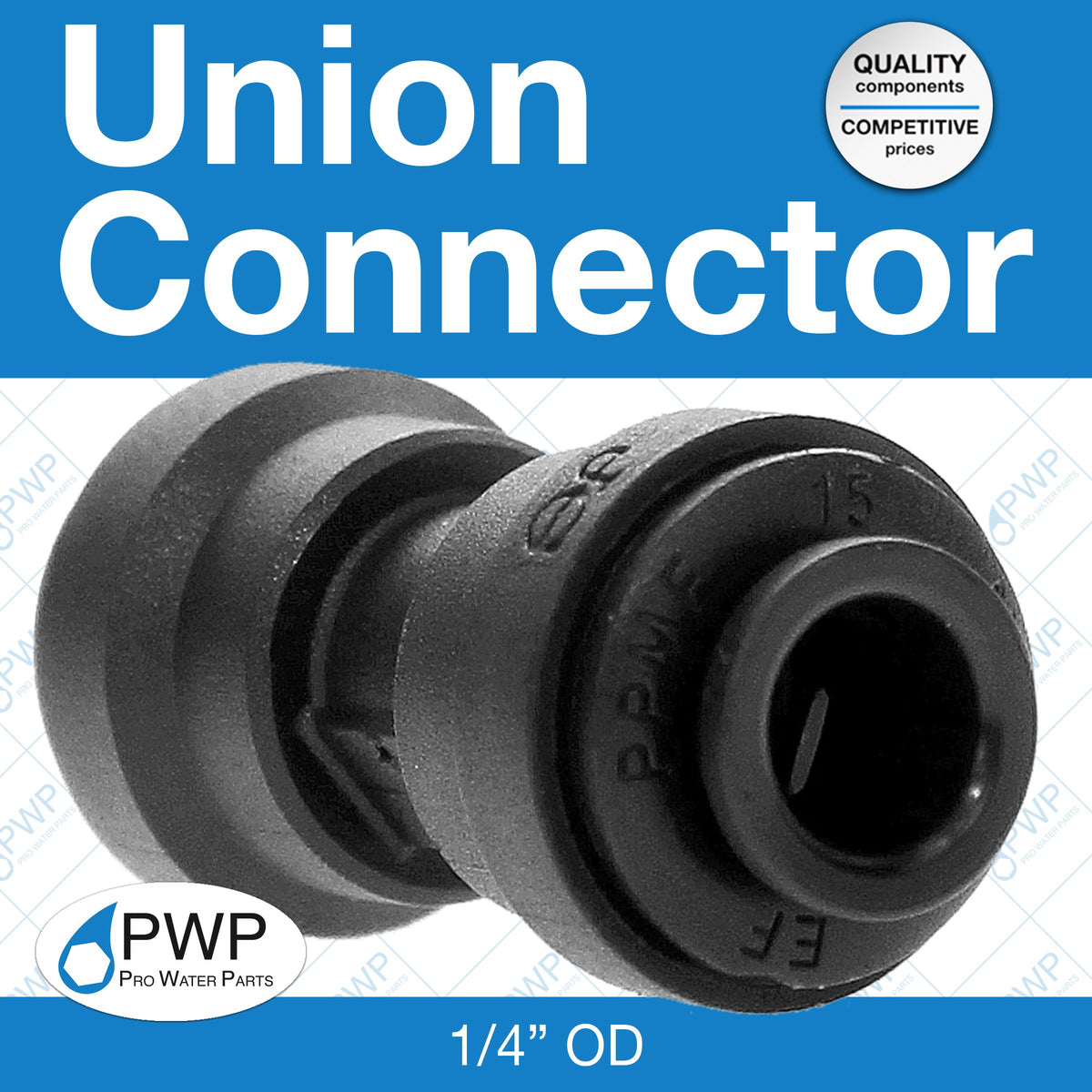 Union Connector 1/4"OD 10 Pack by John Guest – Acetal Copolymer, Black, Pack of 10, Model 4-PP0408E