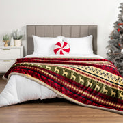 Pavilia Reindeer Cabin Sherpa Throw Blanket, 50x60 Inches, Red