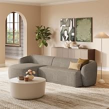 Modway Monica Left Facing Sectional with Chaise in Earth – Comfortable Low Profile 2-Piece Boucle Fabric Modular Sofa for Living Room, Bedroom, Or Apartment