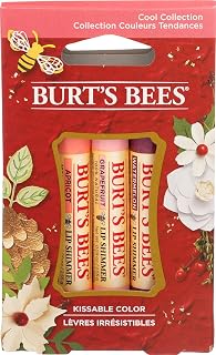 Burt's Bees Kissable Color Holiday Gift Set, 3 Lip Shimmers in Gift Box - Cool Collection in Watermelon, Apricot and Grapefruit (Packaging May Vary)