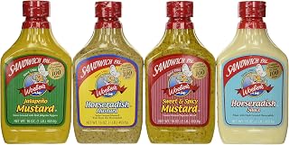 Sandwich Pal 4 Flavor Variety Bundle: (1) Woeber's Horseradish Mustard, (1) Woeber's Sweet & Spicy Mustard, (1) Woeber's Jalapeno Mustard & (1) Woeber's Horseradish Sauce, 16 Oz. Ea.