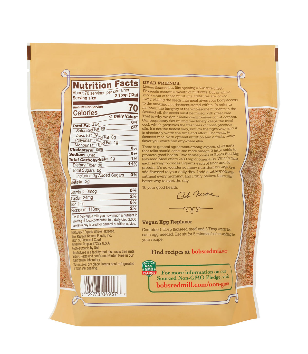 Organic Flaxseed Meal by Bob's Red Mill – 128 Ounce (Pack of 1), Natural, Model P101930