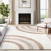 Abani Lisbon Collection Cream & Rust Area Rug, 5' Round – Geometric Design, Non-Shedding, Easy to Clean, Durable for Living Rooms, Bedrooms & Offices, Pet & Kid Friendly