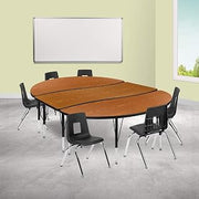Flash Furniture Emmy 86" Oval Wave Flexible Laminate Activity Table Set with 14" Student Stack Chairs, Oak/Black | Flexible, 14 in Student Stack Chairs, Laminate