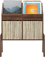 Crosley Furniture Luna Mid-Century Modern Vinyl Record Storage Stand, Forward-Facing Flip-Bins for Records, Walnut