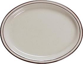 Yanco BR-13 Brown Speckled Platter, 11.5" Length, 9.50" Width, China, American White Color, Pack of 12