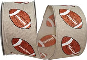 Reliant Ribbon Football Glitter Linen Wired Edge Ribbon, 2-1/2 Inch X 10 Yards, Natural