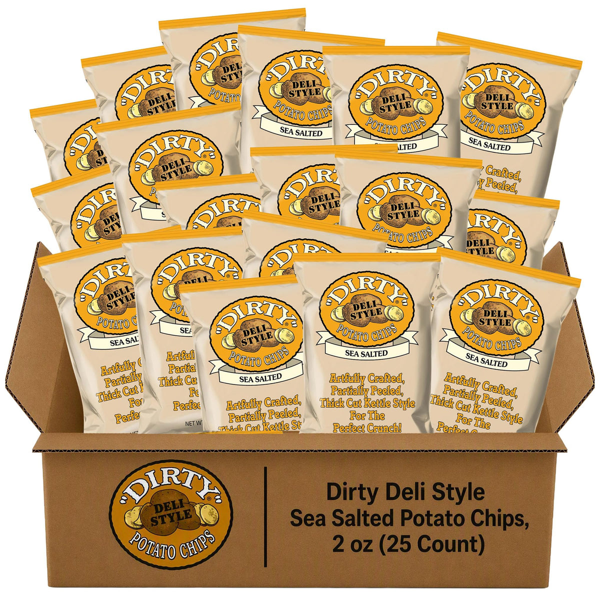 Dirty Kettle Sea Salted Potato Chips by Dirty Potato Chips – 2 Ounce (Pack of 25), Yellow, Pack of 25, Model 083791520018