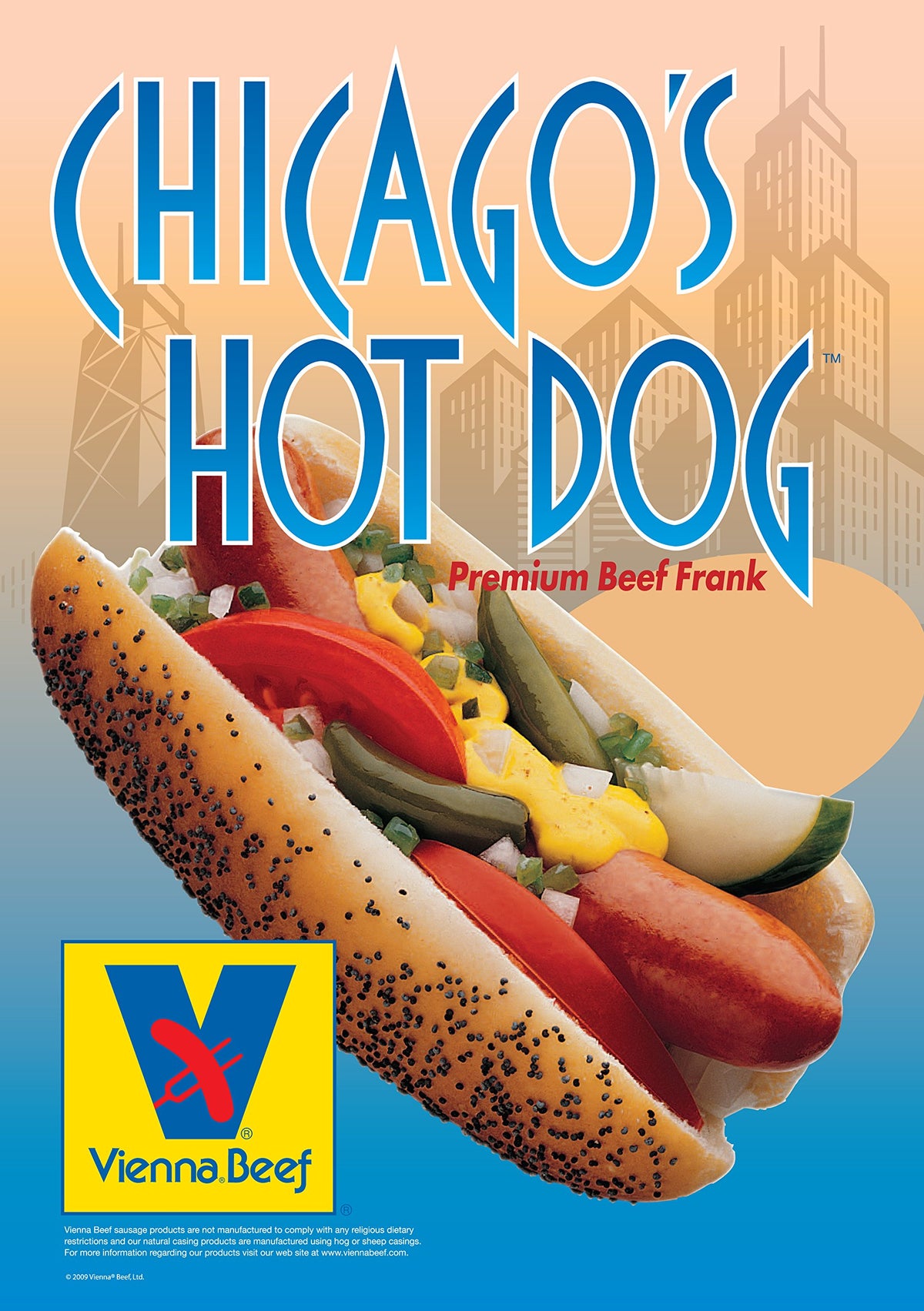 Vienna® Beef Natural Casing Franks 6" 8:1 10 lbs. (Approximately 80 count) by Vienna Beef – 8 per pound, Pack of 80