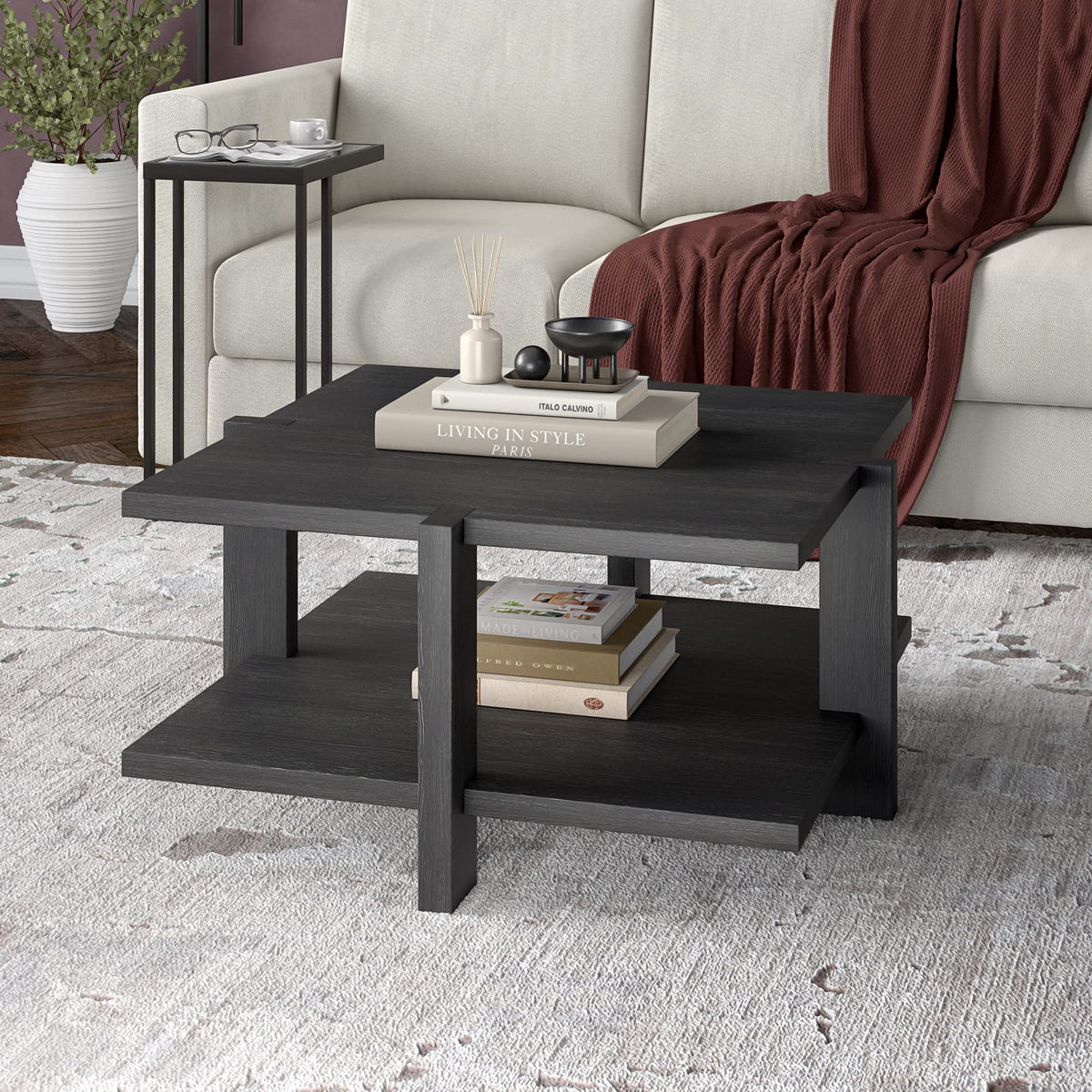 35" Modern Coffee Table by Henn&Hart – 35" Wide, Engineered Wood, Dark Gray, Model CT1798