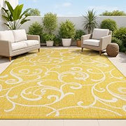 JONATHAN Y All-Over Scroll Indoor Outdoor Area Rug 5X8 Yellow/Cream, Maribel Traditional Classic for Backyard, Patio, Porch, Easy-Cleaning, High Traffic, Pet-Friendly, Non-Shedding (TSN205C-5)