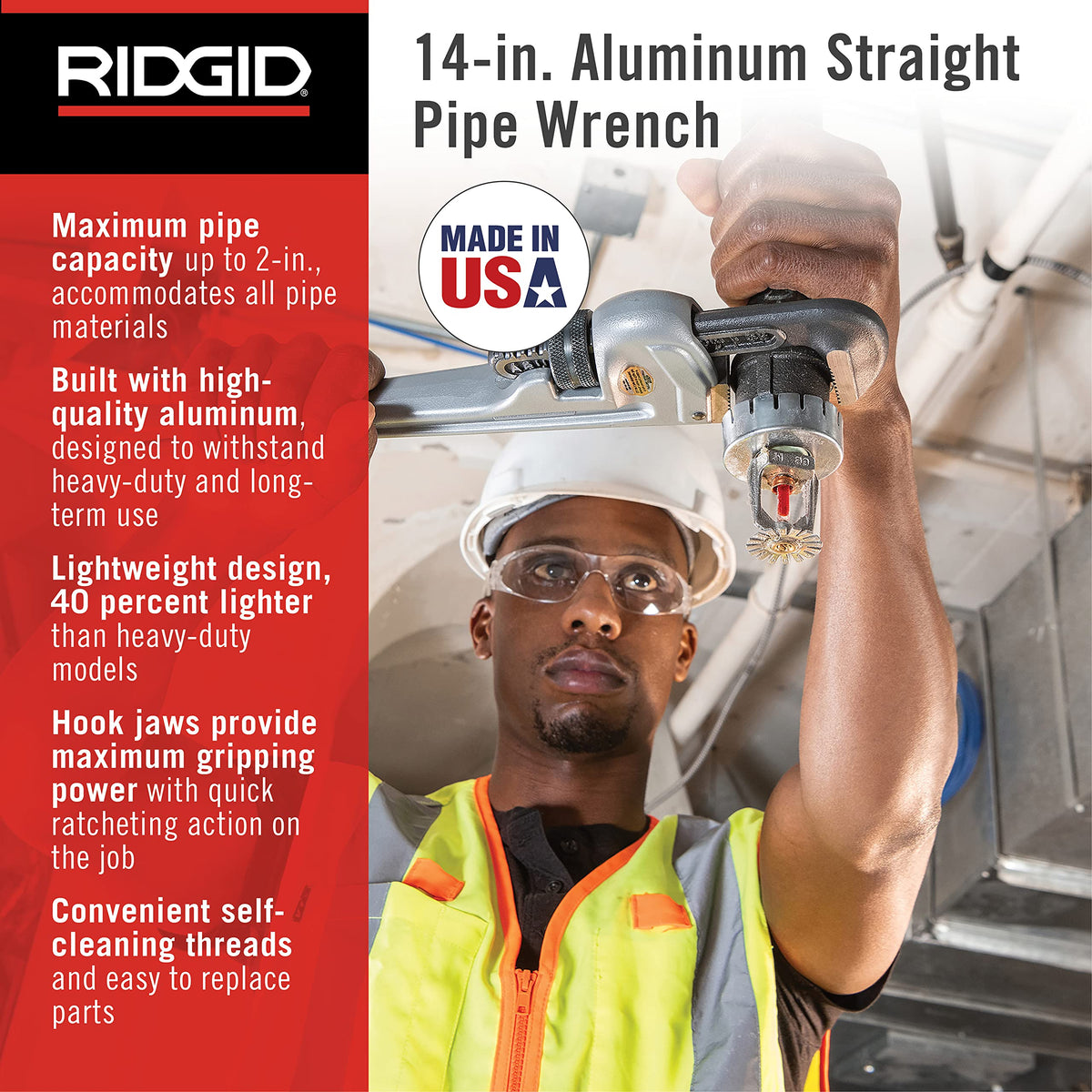 Model 814 Aluminum Straight 14" Plumbing Pipe Wrench by RIDGID – Small, Aluminum, Silver, Model 31095
