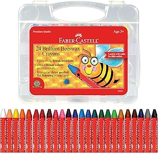 Faber-Castell Beeswax Crayons in Durable Storage Case: Non-Toxic Jumbo Triangle Crayons for Toddlers, Travel-Friendly Toddler Art Supplies for Kids (Ages 3+) (24 Count)