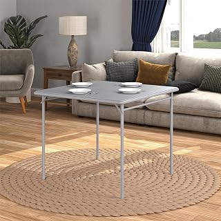 Cosco 34" Square Vinyl Tabletop Folding Table, Gray