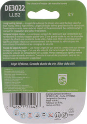 Automotive Lighting DE3022 LongerLife Miniature Bulb by PHILIPS – Pack of 2, Model DE3022LLB2
