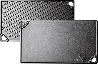 Lodge Reversible Cast Iron Grill/Griddle Pan, 16.75 x 9.5 Inches | Dual-Sided Double Burner Griddle for BBQ, Eggs, Pancakes & Burgers, PFAS-Free, Flat Top Cookware, Made in USA