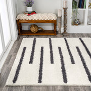 Alaro Berber Stripe Shag White/Gray Indoor Area Rug by JONATHAN Y – 5'1" x 8' (Rectangular), Polypropylene, White/Gray, Model MOH402A-5