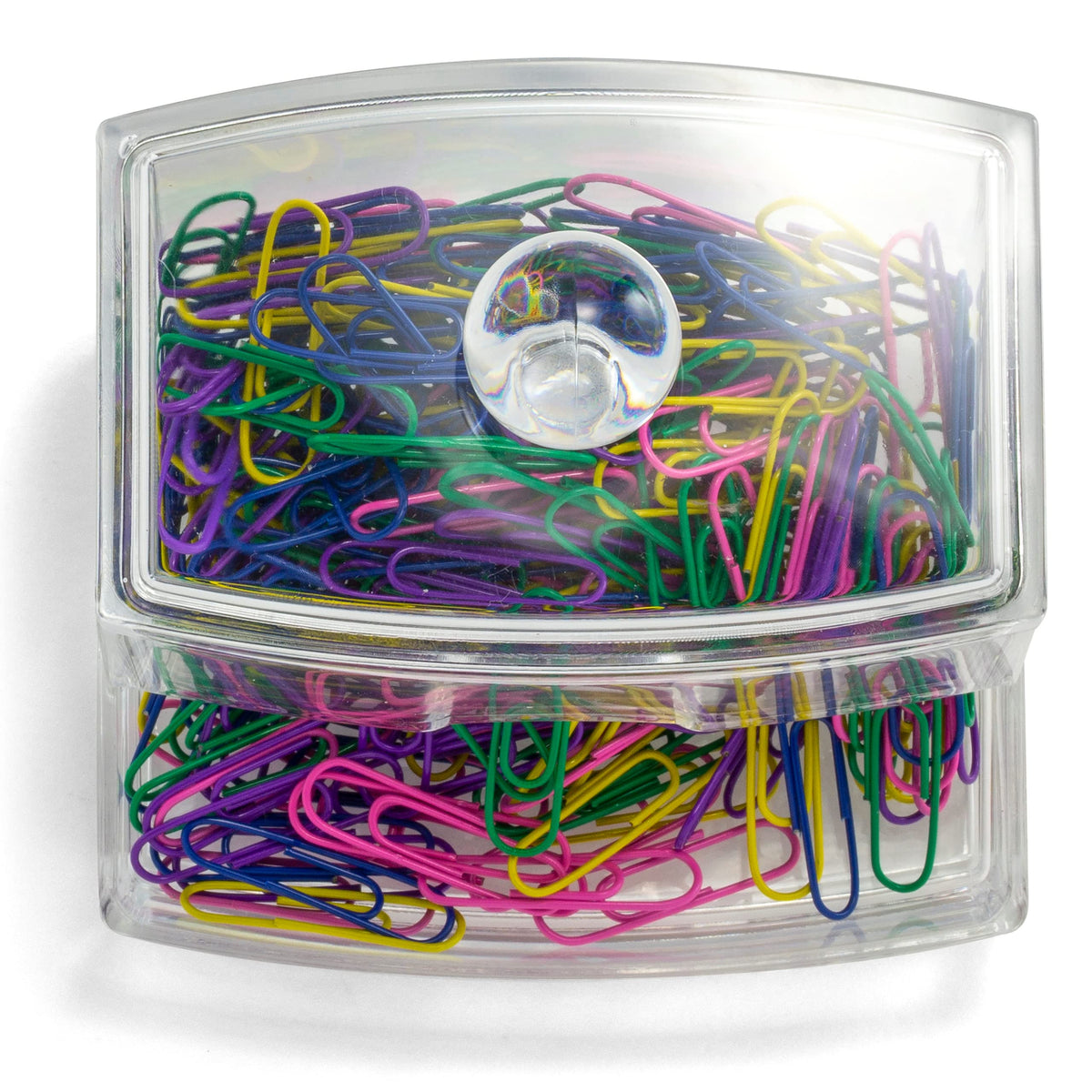 Self-Dispensing Paper Clip Holder with 250 Assorted Color Paper Clips by Officemate – 1 inch, Vinyl, Assorted, Model 93697