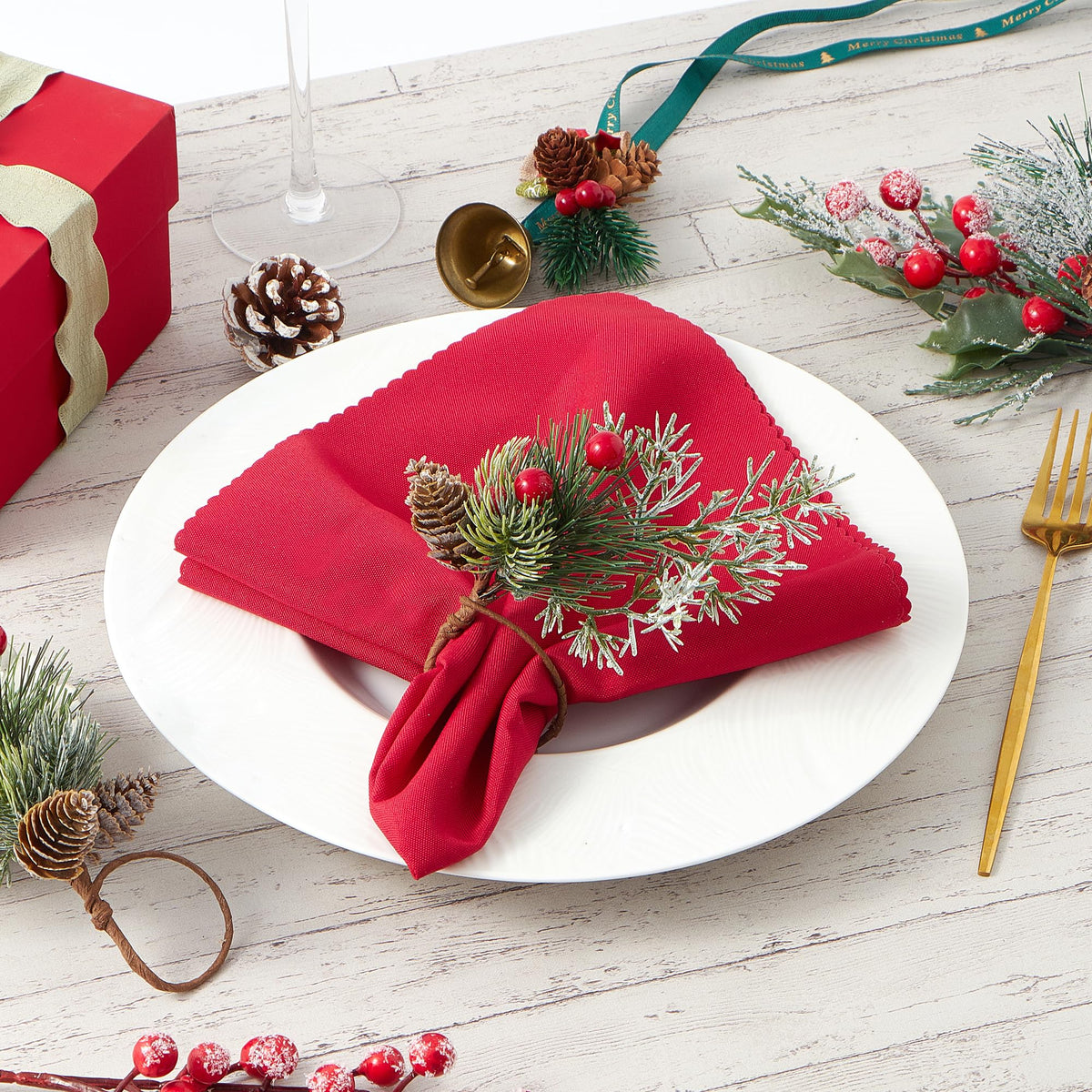 Aptywow Christmas Napkin Rings, Set of 12, Green