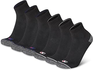 Champion Men's Cushioned Quarter Socks 6-Pack - Moisture-Wicking Athletic Ankle Socks with Arch Support (Sizes 6-12)